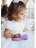 White Lace Tulle V Back Knee Length Flower Girl Dress